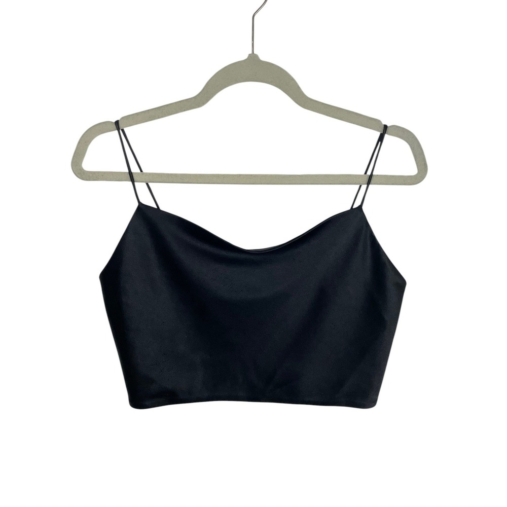 Alice + Olivia Black Cowl Neck Crop Top Camisole Size M Satin Evening Minimalist